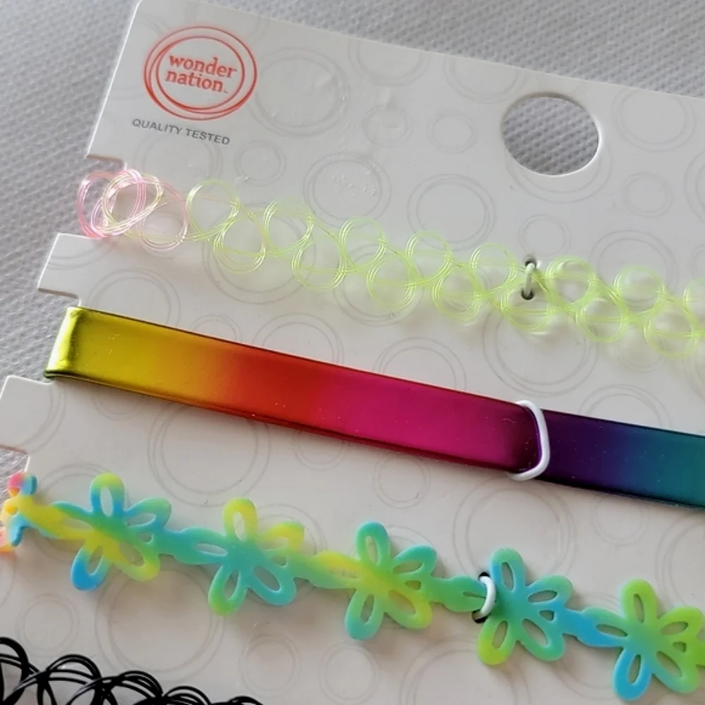 4 Pack Choker Necklace Set Rainbow Flower Crescent Moon